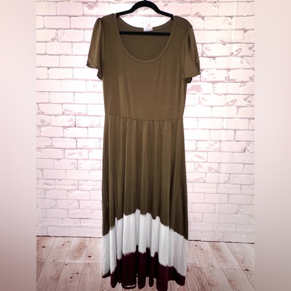 LuLaRoe Olive and White Maxi Dress - Picture 1 of 7